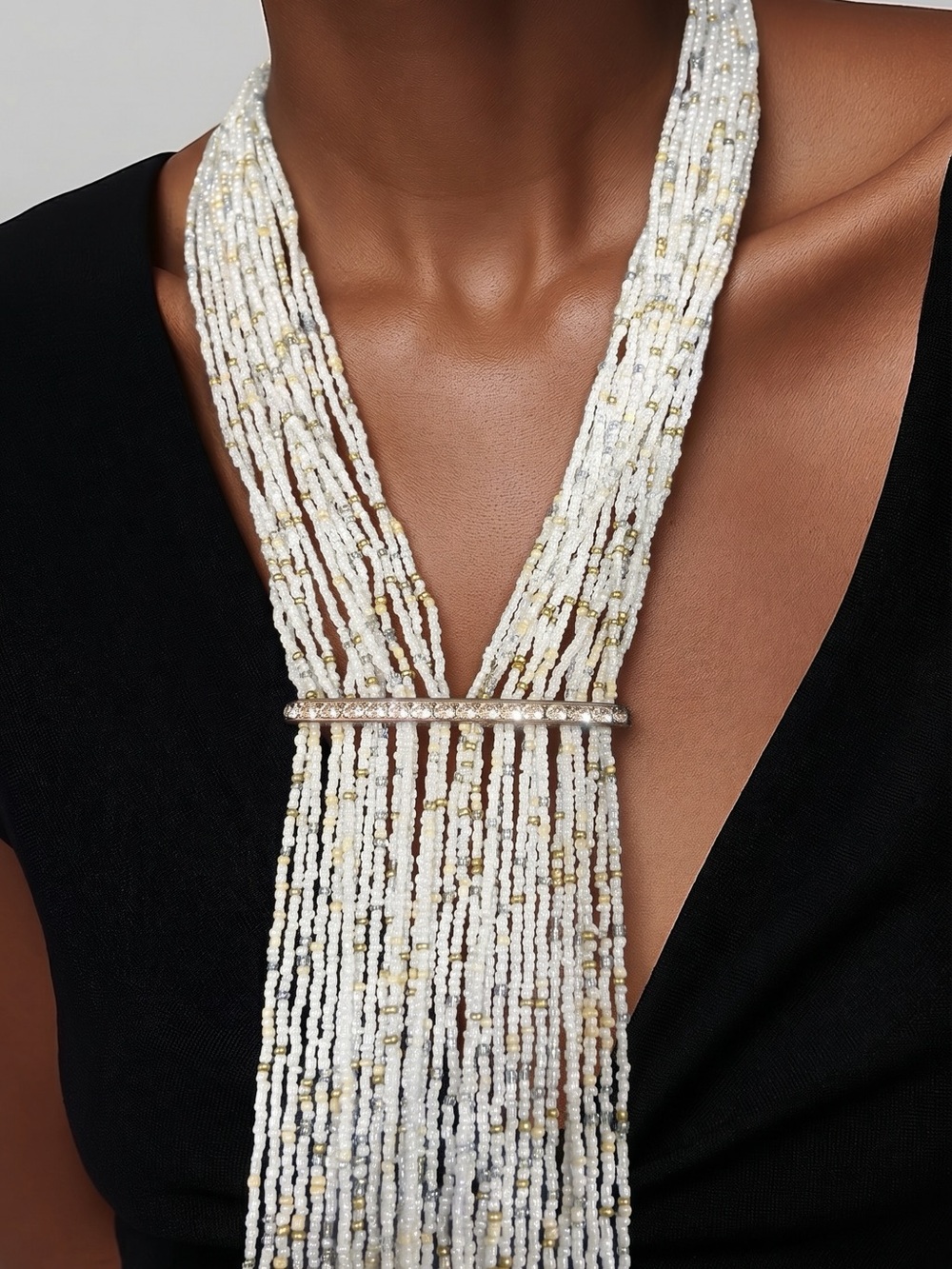 Multi-Strand White and Gold Bead Necklace